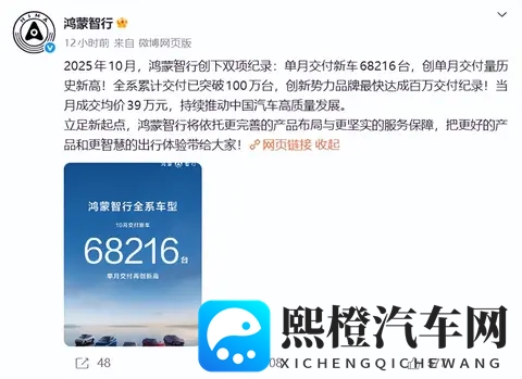 增速第一！鸿蒙智行10月交付68216辆，稳居新势力第一阵营-3