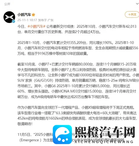 2025 年 10 月新能源车企交付成绩单：小米稳超 4 万，小鹏创纪录-1
