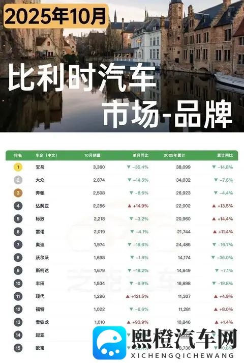 欧洲车市 比利时2025年10月:中国车企1620台-1