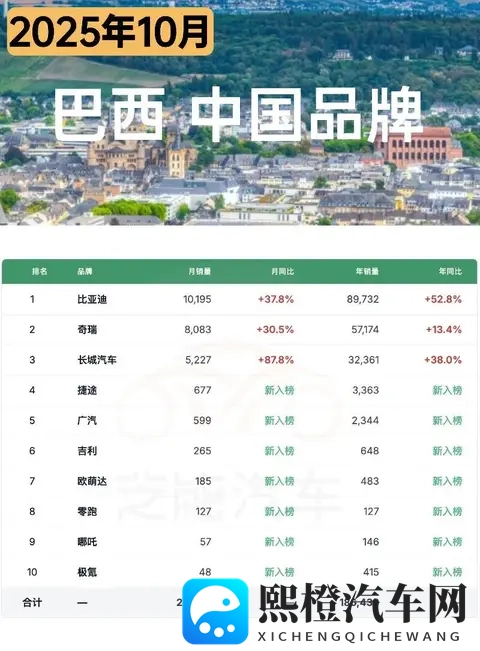 南美车市  巴西25年10月：比亚迪、奇瑞、长城等中国车企卖25万台-3