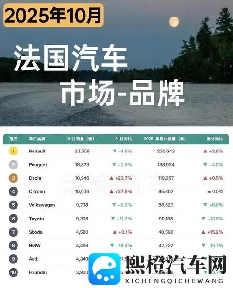 欧洲车市  法国2025年10月：汽车市场回暖 ，比亚迪和名爵销量暴涨-1