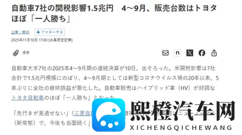 美国关税重创日本七大车企 半年额外支出达15万亿日元-1
